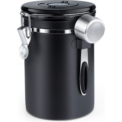 Pot à café hermétique Pot à café en grains avec valve CO2 avec cuillère doseuse 1,8L (noir) (1/5)
