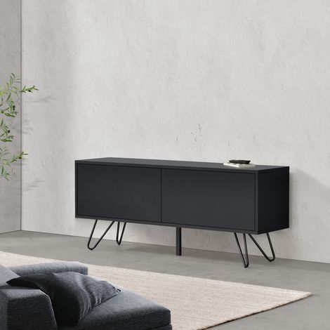 Comò con 2 Ante - Apertura Push-to-Open, Gambe in Metallo - Mobiletto Multiuso per Camera/Ufficio (AxLaxP) 46,5 x 110 x 30 cm - Mobile Porta TV con Supporto fino a 20 kg - Nero (1/5)