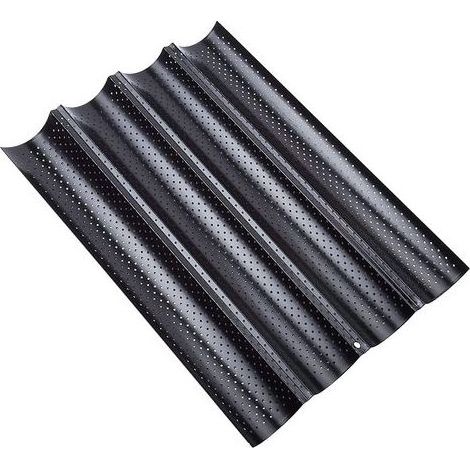 Plaque à Pain Perforée 4 Baguettes Plaque Moule Anti-adhésif Réversible pour Biscuits Pâtisserie 38x33cm Couleur Noir (1/4)