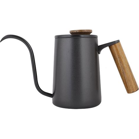 Bollitore da caffè Pour Over da 600 ml in acciaio inox con manico, caffettiera a goccia lunga, beccuccio stretto, collo d'oca (nero) (1/5)