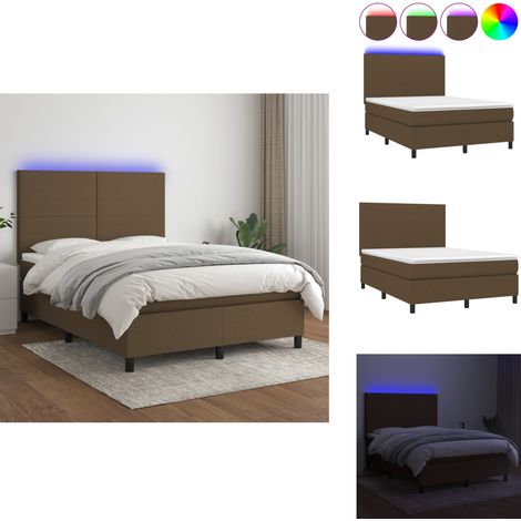 Boxspringbett mit Matratze & LED Dunkelbraun 140x200 cm Stoff - Boxspringbett - Doppelbett - Bettenrahmen - Lattenrost - Massivholzbette (1/5)
