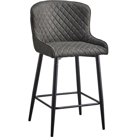 Dining Chairs 2x Faux Leather Kitchen Leisure Soft Padded Accent Chair with Metal Legs, Grey (1/4)