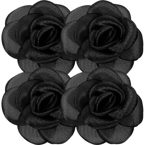 4pcs Fleurs Artificielles Noires en Polyester et Métal, Têtes de Roses Décoratives Polyvalentes pour Mariage et Arrangements Floraux, Décoration Maison Élégante (1/5)