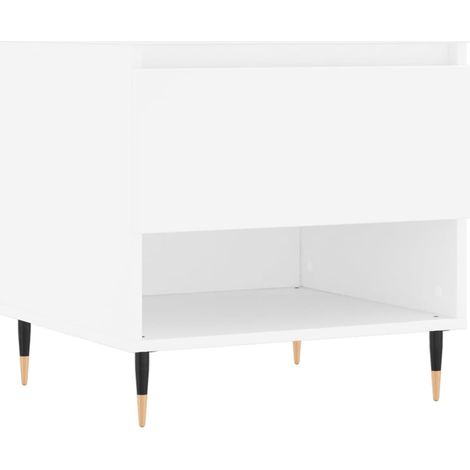 Mesa de centro de diseño moderno con cajón 50 x 46 x 50 cm madera de ingeniería blanca y metal DEC037875