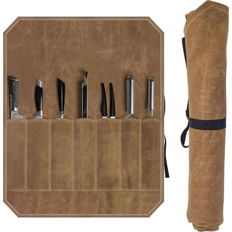 Malette Couteaux Professionnel, Malette Cuisine avec 7 Compartiments, Etui Couteau Professionnel Toile Imperméable Portable pour le Camping et la Randonnée, Cadeau pour le Chef Cuisinier (1/5)