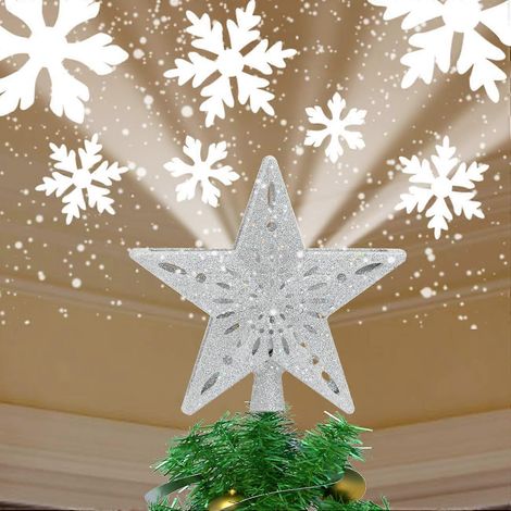 Étoile lumineuse pour sapin de Noël avec boule magique rotative intégrée, projecteur LED pour décoration de couronne de sapin (argenté) (1/4)