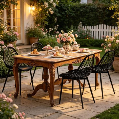 Chaise de jardin en PP et métal noire, dossier ajouré ergonomique, résistante à l'eau (1/5)