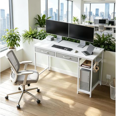 Scrivania computer con cassetti in legno bianco OKMYHOME (1/5)
