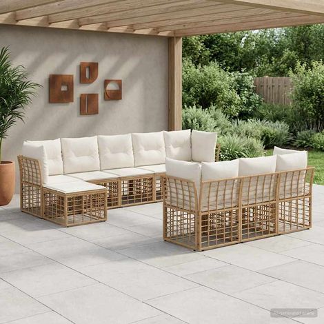 Salon de jardin modulable 10 places en poly rotin blanc naturel et crème, 71kg - PANGIVO (1/5)