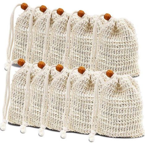 Lot de 10 sacs à savon en fibres naturelles avec pochette porte-savon en sisal, pour savons moussants ou séchants. (1/4)
