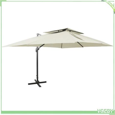 Parasol de jardin déporté - Mod. 312369 - 400 x 300 cm - Double plateau - Inclinable & rotatif 360° (1/5)