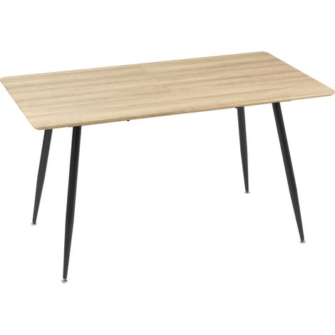 Table rectangulaire pour 4 personnes avec plateau effet bois et 4 pieds en acier 140 x 80 x 76 cm noir