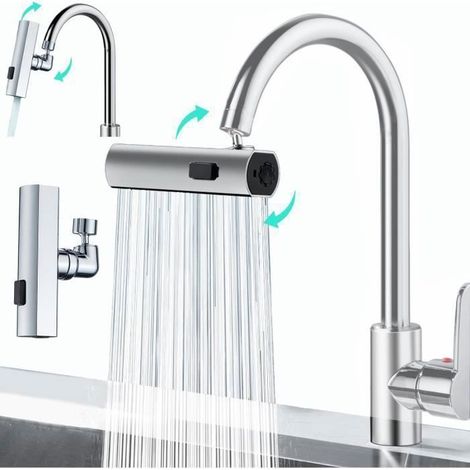 KLVGTIFS PU - Robinet de Cuisine Cascade - CALDION - Pivotant à 360° - 3 Modes - Blanc/Argent (1/4)