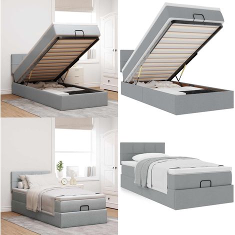 vidaXL Lit ottoman avec matelas gris clair 100x200 cm tissu (1/5)