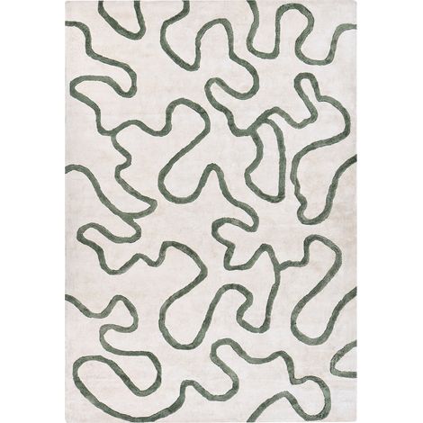 Alfombra moderna de viscosa y lana hecha a mano con motivos abstractos glamurosa 160 x 230 cm beige claro y verde Kappar