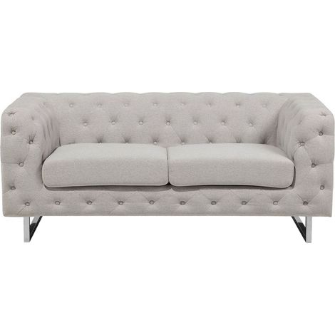 2 Seater Chesterfield Sofa Beige Ivory Button Tufted VISSLAND