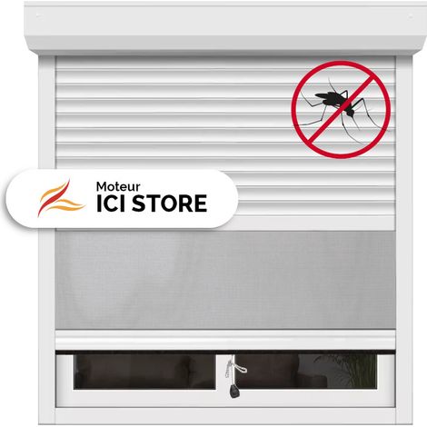 Volet Roulant Moustiquaire Intégrée moteur filaire H160xL150 alu Blanc 9016 (1/5)