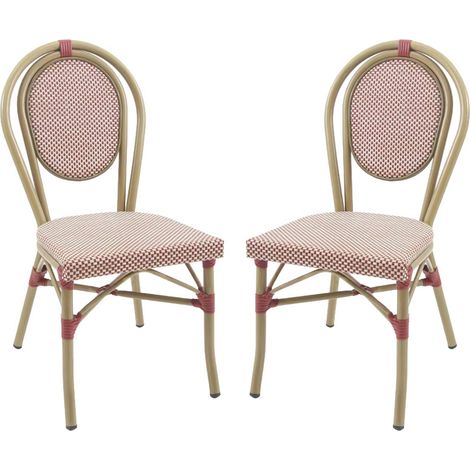 - 2er-Set Bistro-Terrassenstühle aus Aluminium mit Bezug in rot und beige (1/5)