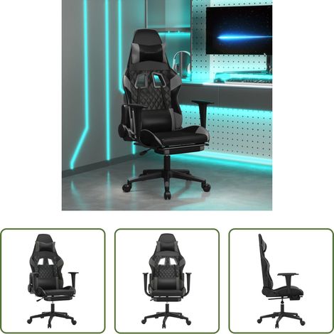 Gamingstuhl mit Fußstütze - Gaming-Stuhl mit Fußstütze Schwarz und Grau Kunstleder (1/5)