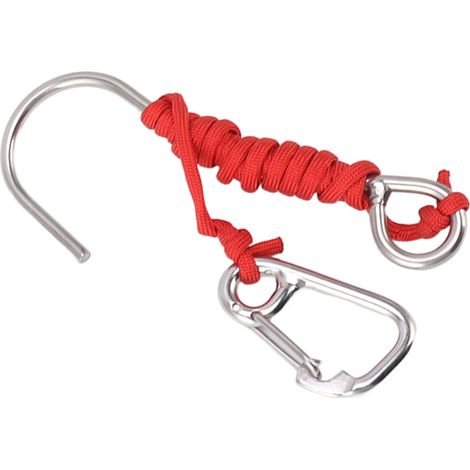Crochet de plongée simple en acier inoxydable avec boucle à dégagement rapide et dragonne, rouge. (1/5)