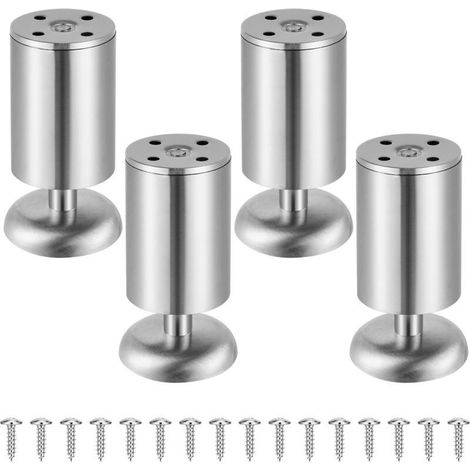 Un ensemble de 4 pieds réglables en métal inoxydable pour meubles, tables, meubles TV, tables basses, pieds réglables (couleur métallique, 10 cm) (1/4)