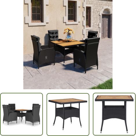 Ensemble Table et Chaise de Jardin Salon de jardin 5 pcs Résine tressée et acacia Noir 12657 (1/5)
