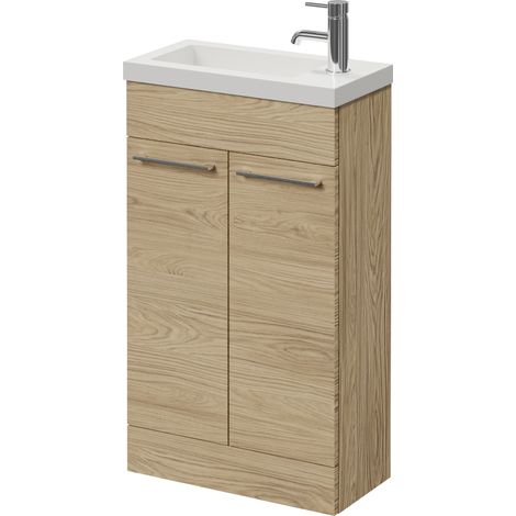 Napoli 250 Light Oak 500mm 2 Door Vanity Unit with Square Silvo Basin - 500mm - Chrome 160mm Handle