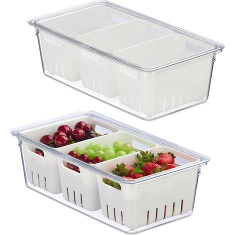 Organizador apilable para refrigerador con 3 cestas de drenaje