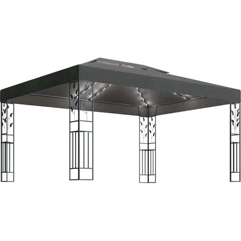 Gazebo Chiosco con Tetto Doppio e Luci LED 3x4 m Antracite (1/4)