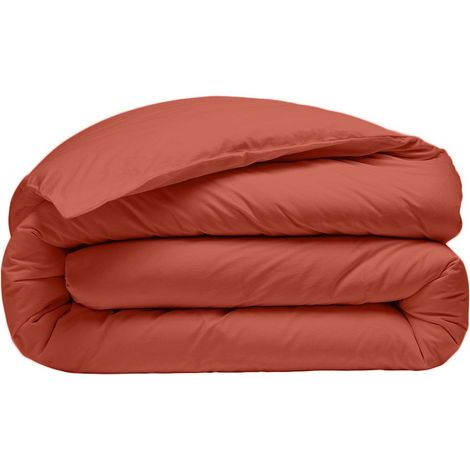 Housse de couette 220 x 240 cm Percale de coton lavé terracotta (1/3)