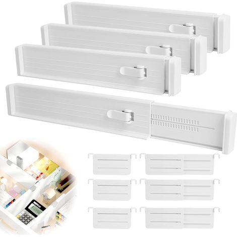4 Pièces Separateur de Tiroirs Extensibles Reglable, 33-58 cm Reglable Séparateur Tiroir en Plastique, Extensibles Separateur Tiroir de Blancs pour Commode, Cuisine, Chambre Salle de Bain (1/5)