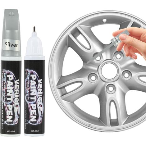 2 pcs stylo retouche voiture argent/noir, stylo de retouche peinture pour rayures auto, efface-rayures pour jantes, réparation de jantes éclats peinture sur voitures motos vélos (noir) (argent) (1/5)