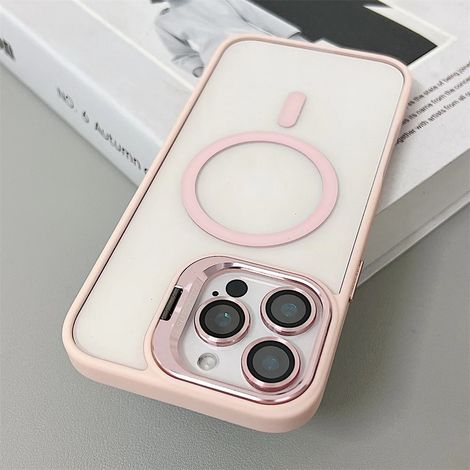 (iPhone 12 Pro Max, rose) Coque magnétique antichoc, compatible MagSafe, avec protection d'objectif en verre