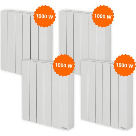 Thermor – Pack de 4 radiateurs à inertie 1000 W – Aluminium avec fluide caloporteur – Programmation intégrée – Détection fenêtre ouverte (1/5)