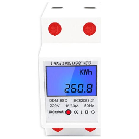 Einphasiger elektrischer Unterzähler, Einfachtarif, LCD-Anzeige, weiß, AC220V 15(60)A