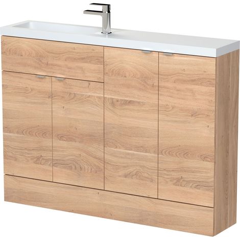 Alrewas Contemporary 2 Door Floor Standing Compact Combination Unit with Basin, Bleached Oak, 1200mm (1/4)