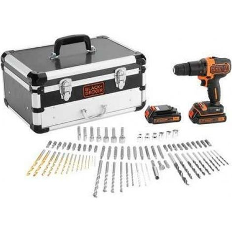 Akku-Schlagbohrmaschine - 18V - BLACK+DECKER - BDC718AS2F-QW - 2 Batterien - Ladegerät - Koffer + 80 Zubehörteile