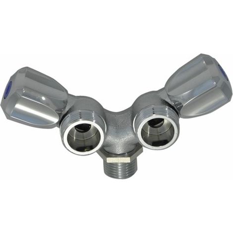 Armatur - Ventil Waschmaschine gebogen Doppelter Y Anschluss M1/2 - DIFF: 99391