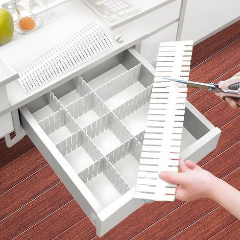 Organisateur Tiroir Separateur Tiroirs 20 PCS Séparateurs de Tiroir Réglables pour sous-Vêtements, Chaussettes, Maquillage, Fournitures de Bureau (Blanc) (1/5)