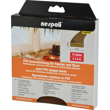 Nespoli PVC-Fenster- und Türdichtung je 6 m, 9 x 4 mm, braun, 2 Stück Türdichtungen & Fensterdichtungen