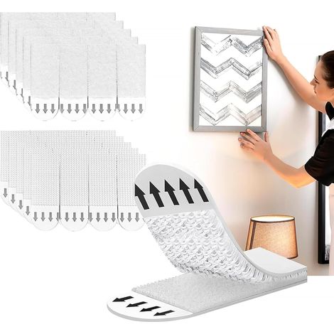 Lot de 24 paires Bandes suspension, Adhésif sans clous, Crochets amovibles, Pour affiche mur (1/5)