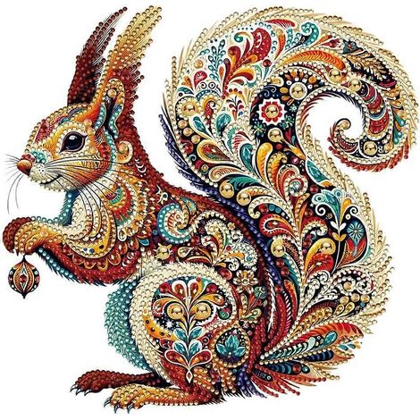 Tableau décoratif mural en diamant représentant un écureuil aux motifs irréguliers et brillants, orné de diamants. (1/5)