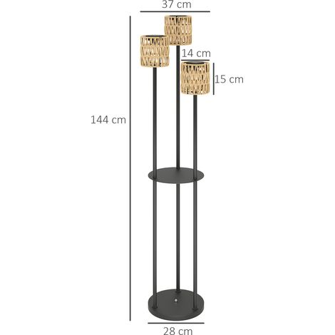 Lampadaire solaire, style rotin, lampes solaires avec capteur de luminosité, 3 lumières, lampe solaire style bohème, IP44, Ø37 x 144H cm (1/5)