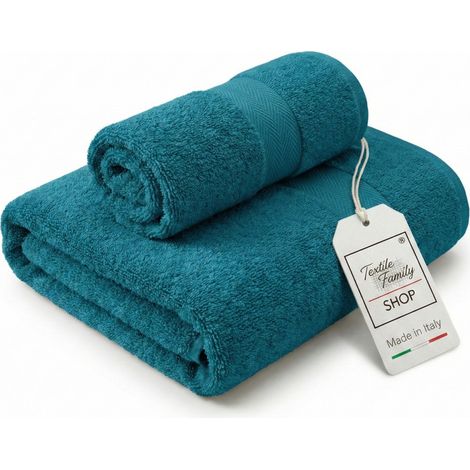 Coppia Asciugamani Viso e Ospite Petrolio - Spugna 100% Cotone 450 g/m² Made in Italy