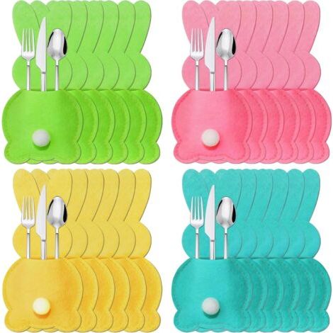 Borsa portaposate a forma di coniglietto pasquale, set di 24 portaposate in feltro per Pasqua, portaposate in feltro per coltelli, forchette e cucchiai, decorazione per la tavola di Pasqua (1/5)