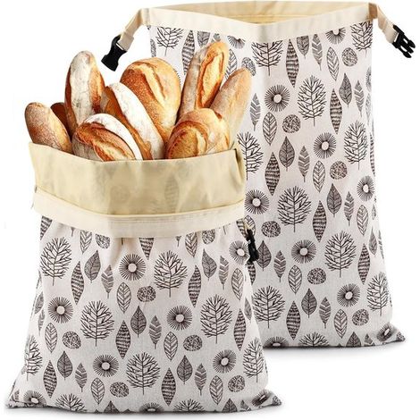 Sac à pain en cire d'abeille - 2 pièces - Sacs à pain portables - Réutilisables - Sacs de conservation pour baguette - Avec boucle - Pour pain au levain et pain fait maison - 43x33cm (1/5)