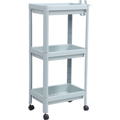 Étagère nordique bleue pour salle de bain, étagère de rangement à roulettes pour interstices, trois niveaux
