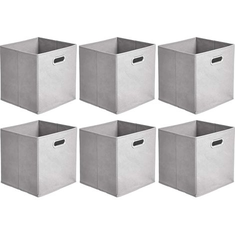 Juego de 6 cubos de almacenamiento de tela plegables, sin tapa, caja de almacenamiento de tela, gris claro, 27 x 27 x 28 cm