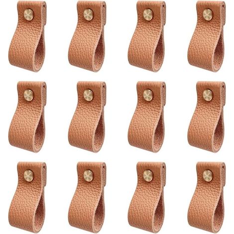 YMYNY Lot de 12 poignées en cuir pour tiroirs, armoires, placards, meubles, avec vis, couleur citrouille, 2,5 x 14 cm (1/5)