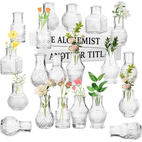 Lot de 20 MINI Vases en Verre Environ 8cm de hauteur Transparent pour Décorations de Mariage Rustique, Petits Vases pour Centres de Table et Décoration d'Intérieur en Style Vintage, Mini Vase de Table (1/5)
